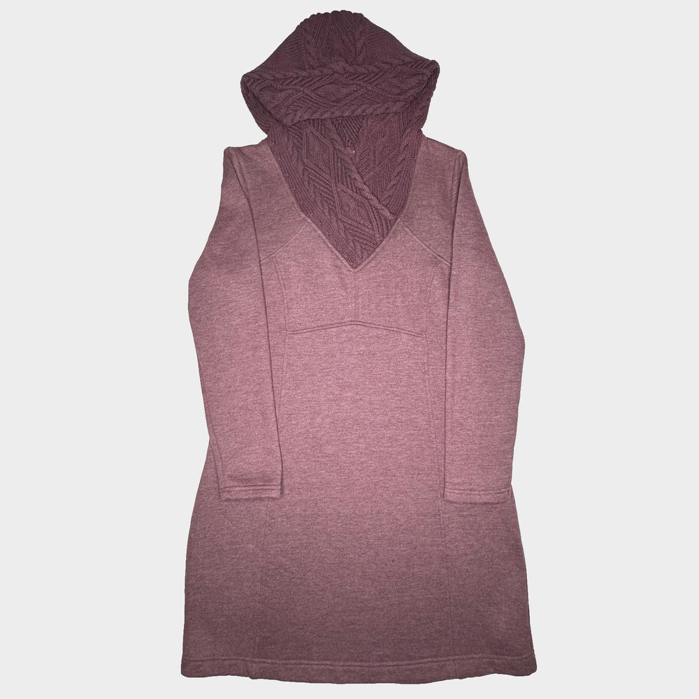 prAna Sweater Dress Womens Small Purple Cable Knit Hooded Long Sleeve Tunic